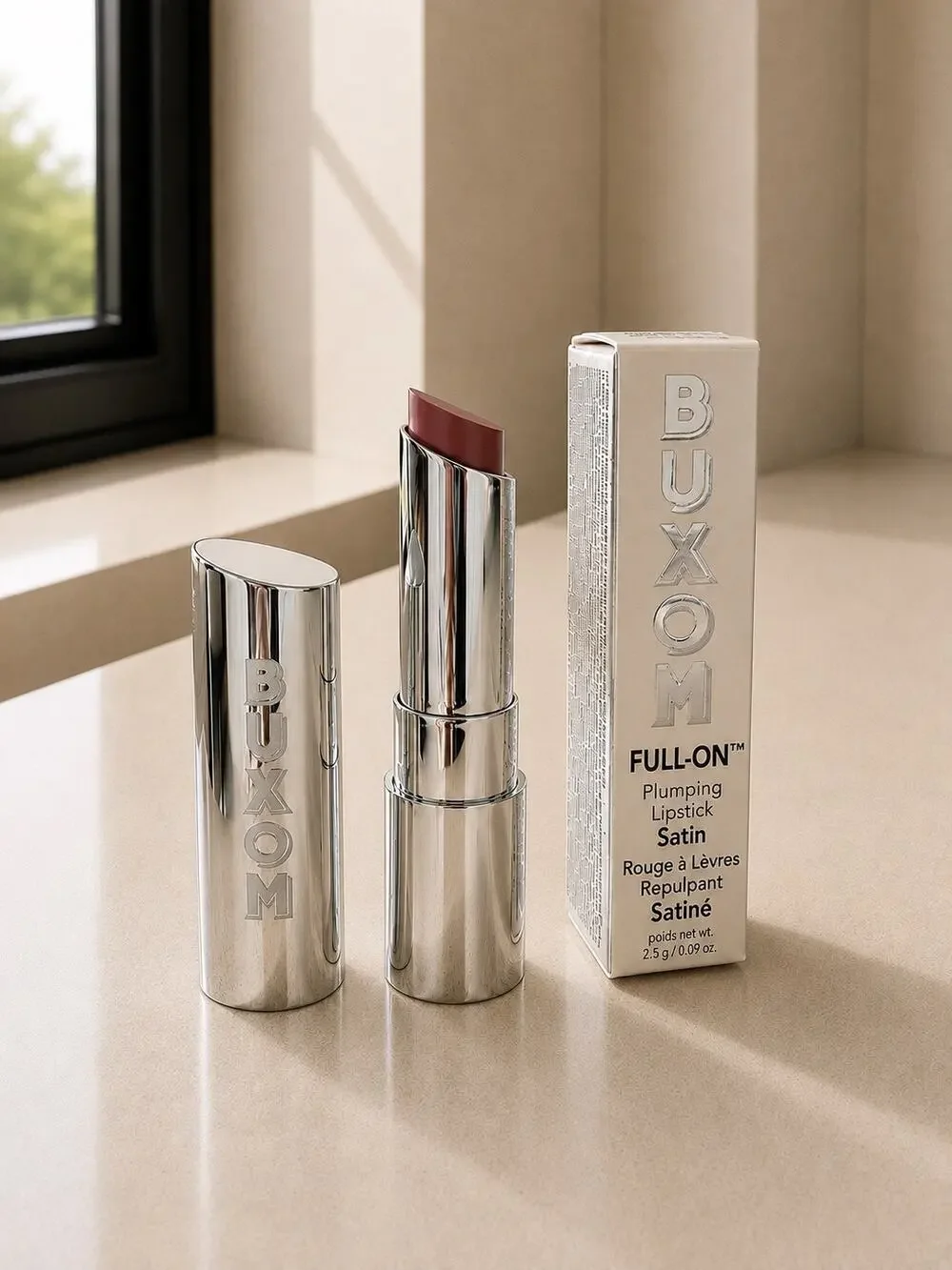 $27 BUXOM Full-On Plumping Satin Lipstick Body-Con Nude Pink New